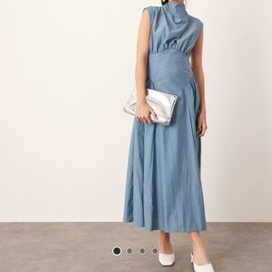 ASOS EDITION sleeveless nipped in waist midi dress in dusky blue